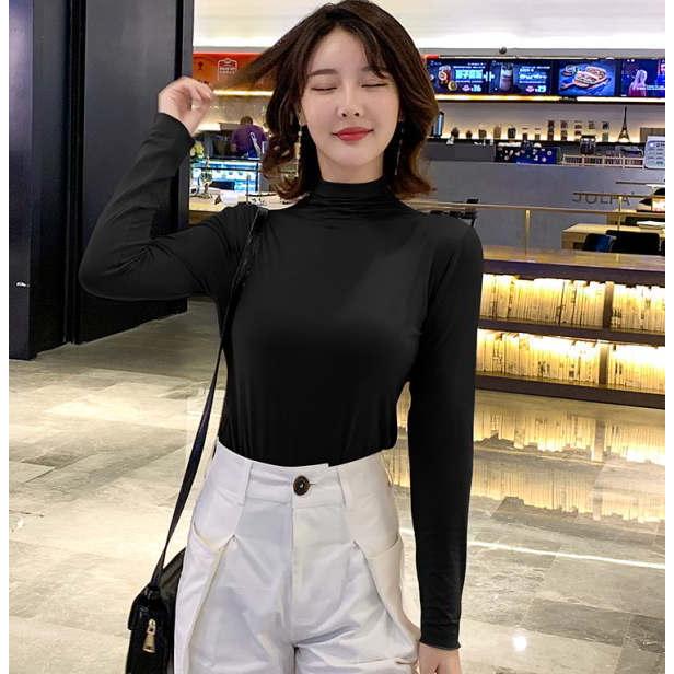 ロングTシャツ tシャツ レディース モーダル カットソー プルオーバー 長袖トップス ロング   プチタートルネック ハーフネック |  | 07