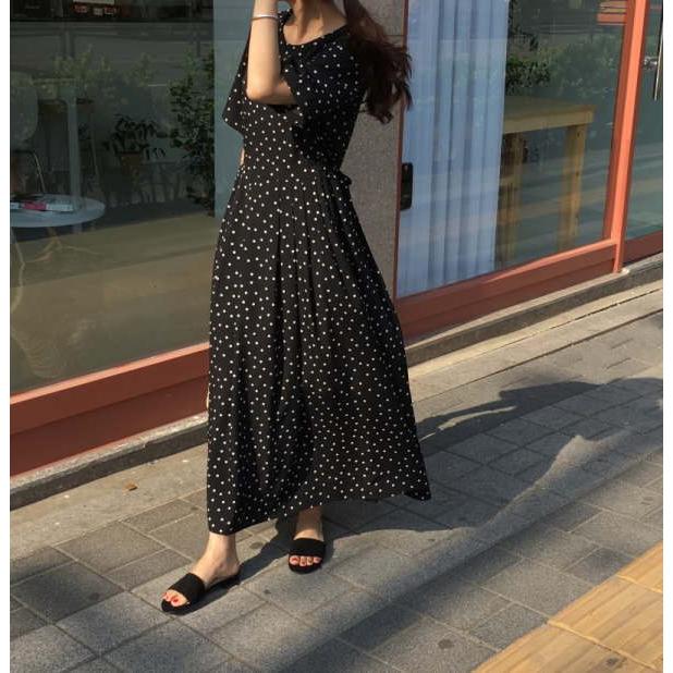 マキシ丈ワンピース ドット柄 水玉 フレア リゾートワンピ シアービーチ  マタニティ シンプル Aライン 大きいサイズ マタニティウェア |  | 10