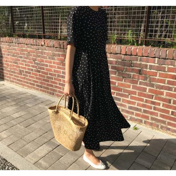 マキシ丈ワンピース ドット柄 水玉 フレア リゾートワンピ シアービーチ  マタニティ シンプル Aライン 大きいサイズ マタニティウェア |  | 11