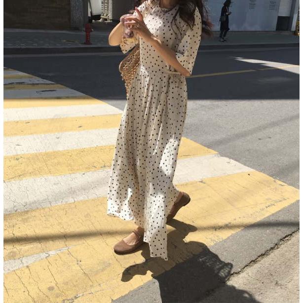 マキシ丈ワンピース ドット柄 水玉 フレア リゾートワンピ シアービーチ  マタニティ シンプル Aライン 大きいサイズ マタニティウェア |  | 03