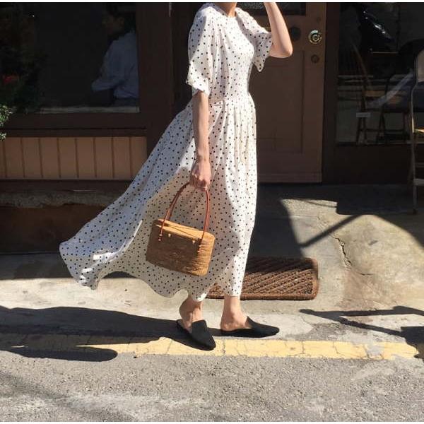 マキシ丈ワンピース ドット柄 水玉 フレア リゾートワンピ シアービーチ  マタニティ シンプル Aライン 大きいサイズ マタニティウェア |  | 04