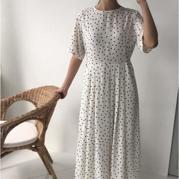 マキシ丈ワンピース ドット柄 水玉 フレア リゾートワンピ シアービーチ  マタニティ シンプル Aライン 大きいサイズ マタニティウェア |  | 09