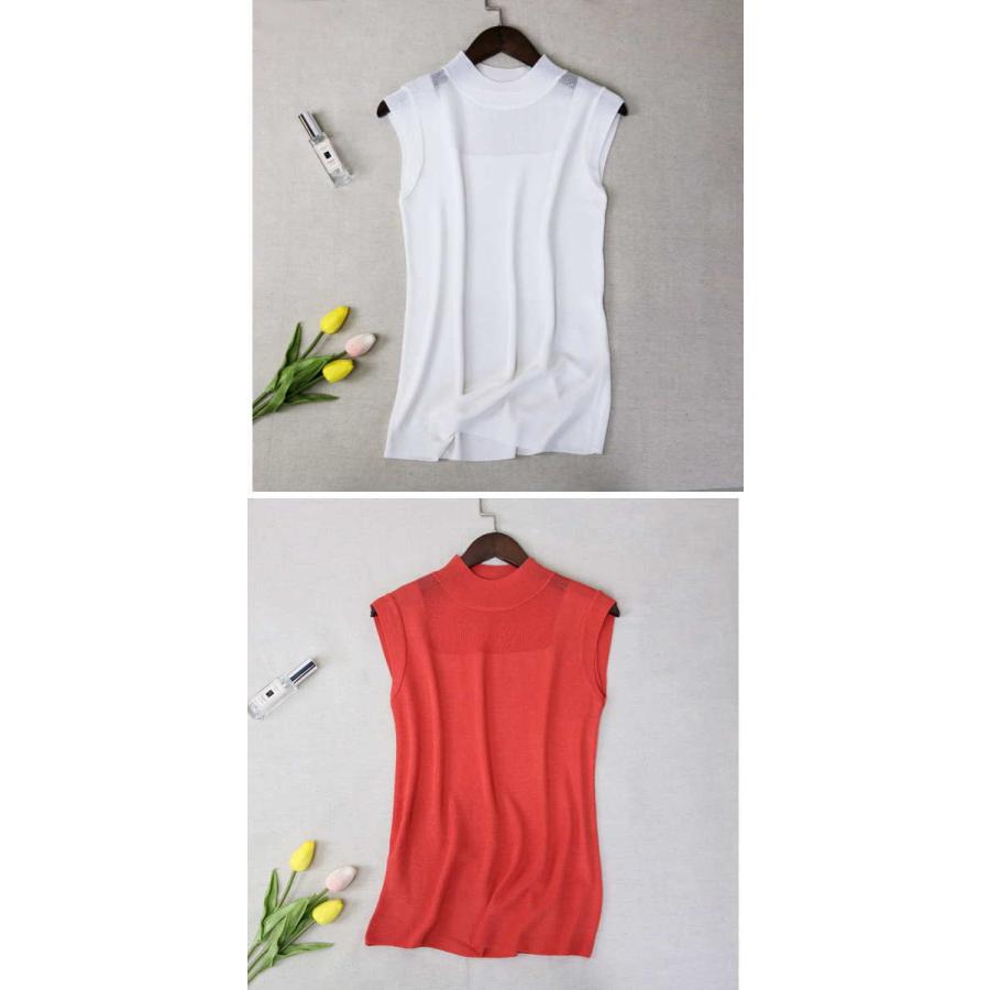 サマーニット シアー シースルー アイスシルク トップス 薄手 薄ニット ノースリーブ ストレッチ 無地 Tシャツ |  | 10