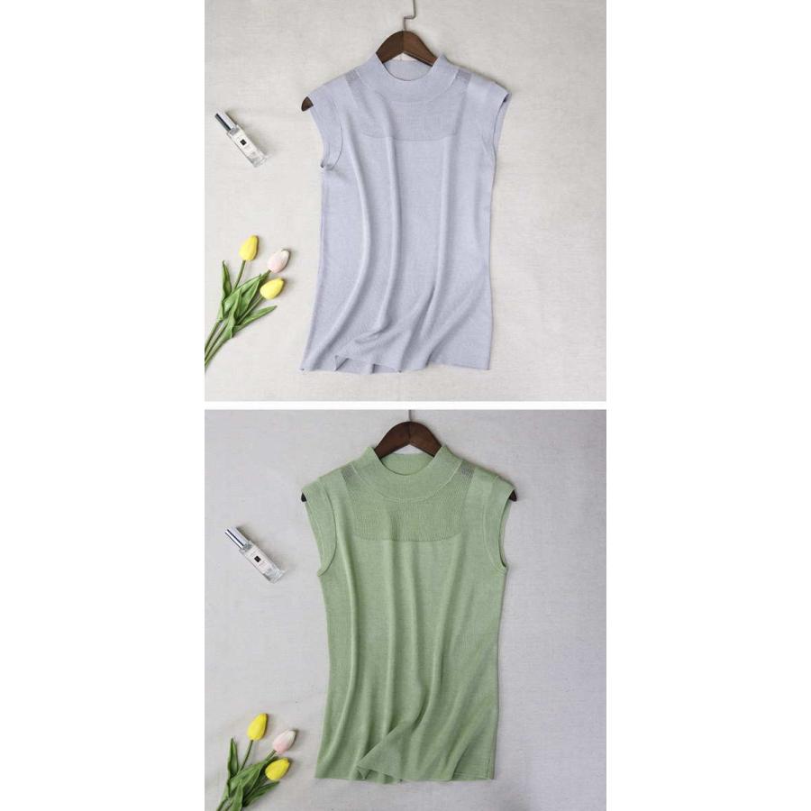 サマーニット シアー シースルー アイスシルク トップス 薄手 薄ニット ノースリーブ ストレッチ 無地 Tシャツ |  | 11