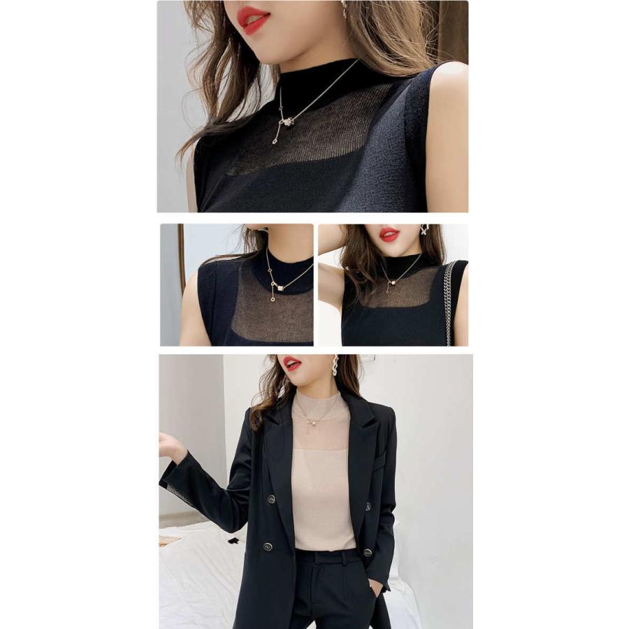 サマーニット シアー シースルー アイスシルク トップス 薄手 薄ニット ノースリーブ ストレッチ 無地 Tシャツ |  | 05