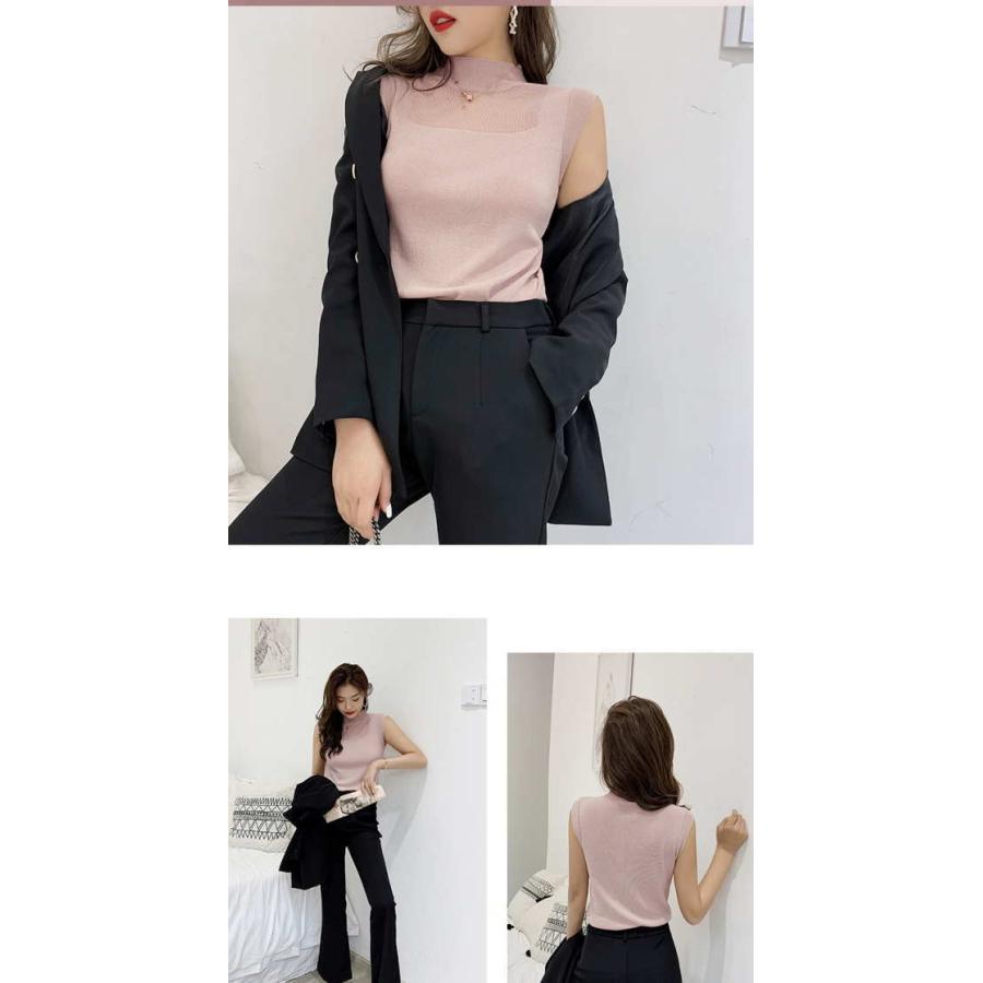 サマーニット シアー シースルー アイスシルク トップス 薄手 薄ニット ノースリーブ ストレッチ 無地 Tシャツ |  | 06