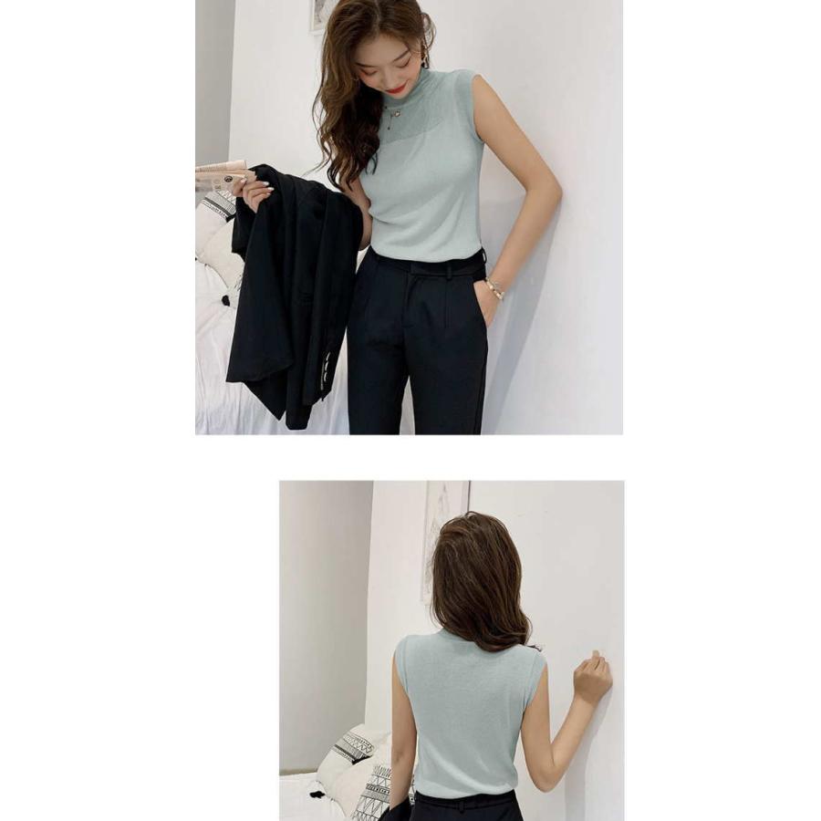 サマーニット シアー シースルー アイスシルク トップス 薄手 薄ニット ノースリーブ ストレッチ 無地 Tシャツ |  | 09