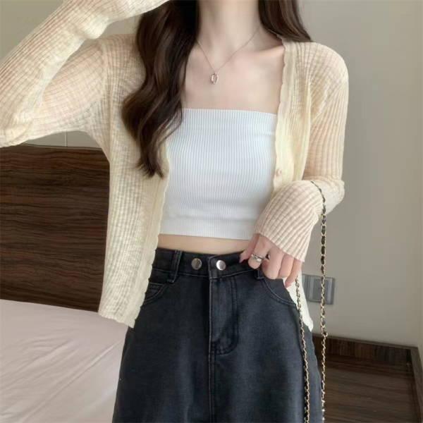 ニットカーディガン レディース テラコッタ  シアー パステル サマーニット 冷感 アイスシルク  薄手 ボレロ  紫外線カット サマーカーディガン リゾート  冷房 |  | 03