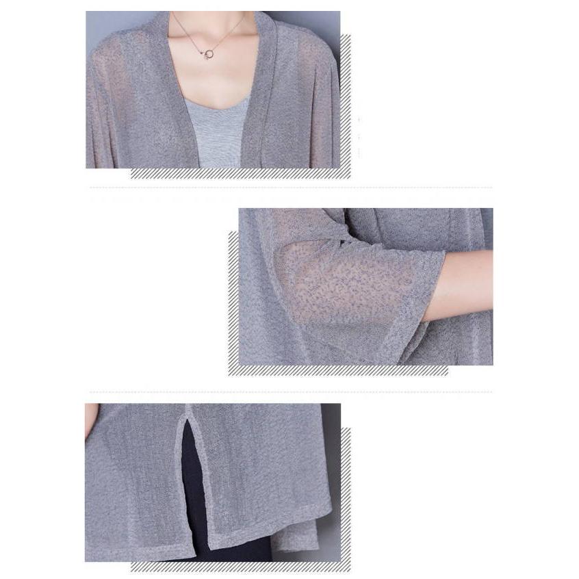 シアーカーディガン ロング丈 ストレッチサマーニット 薄手 7分袖 無地 七分袖 五分袖 シャリ感 透け感 杢調 レディース  トッパーカーディガン 春夏 トッパーカ |  | 10