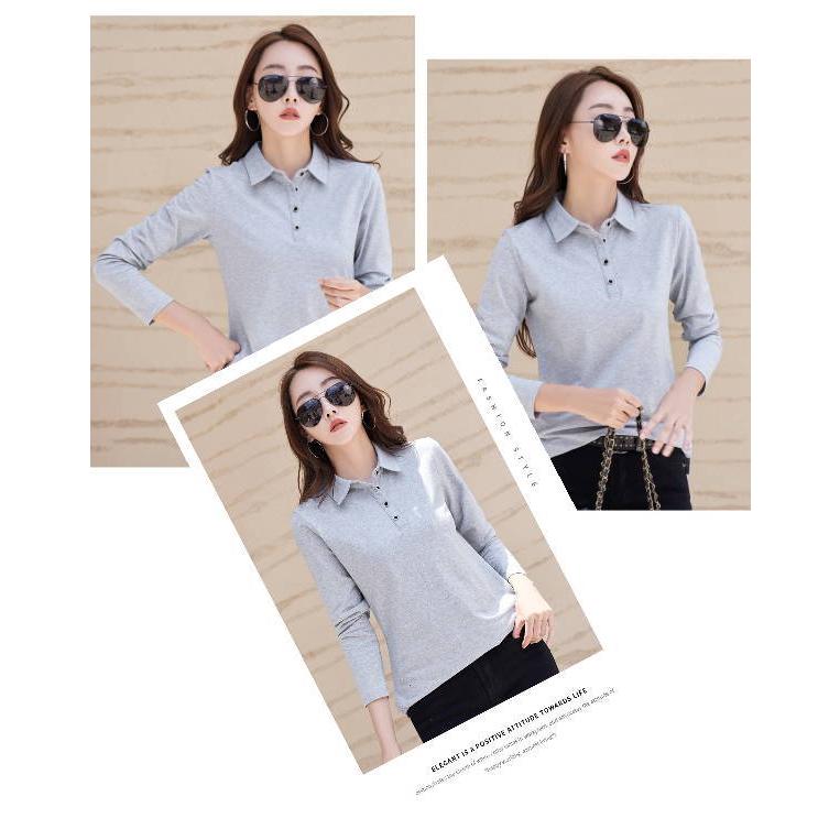 tシャツ Tシャツ レディース 長袖 ポロシャツ 襟付き ボタン 春秋 冬 カットソー スリム タイト ベーシック Yシャツ Vネック  スキッパー 大きいサイズ |  | 10