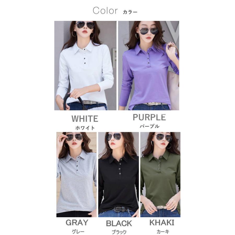 tシャツ Tシャツ レディース 長袖 ポロシャツ 襟付き ボタン 春秋 冬 カットソー スリム タイト ベーシック Yシャツ Vネック  スキッパー 大きいサイズ |  | 01