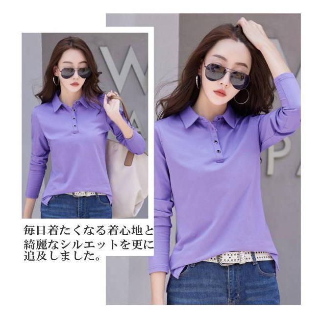 tシャツ Tシャツ レディース 長袖 ポロシャツ 襟付き ボタン 春秋 冬 カットソー スリム タイト ベーシック Yシャツ Vネック  スキッパー 大きいサイズ |  | 04