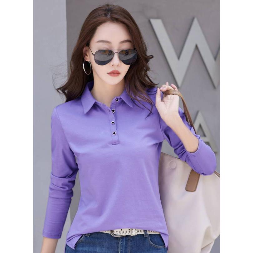 tシャツ Tシャツ レディース 長袖 ポロシャツ 襟付き ボタン 春秋 冬 カットソー スリム タイト ベーシック Yシャツ Vネック  スキッパー 大きいサイズ |  | 05