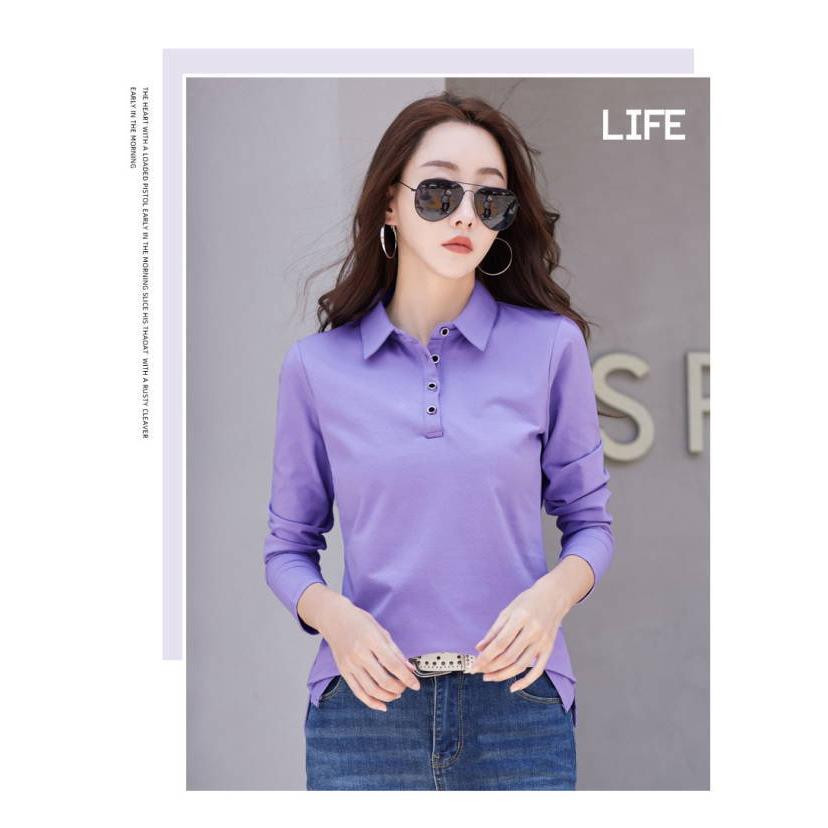 tシャツ Tシャツ レディース 長袖 ポロシャツ 襟付き ボタン 春秋 冬 カットソー スリム タイト ベーシック Yシャツ Vネック  スキッパー 大きいサイズ |  | 06