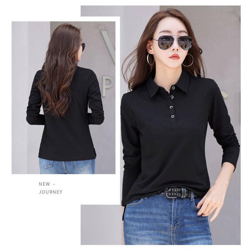 tシャツ Tシャツ レディース 長袖 ポロシャツ 襟付き ボタン 春秋 冬 カットソー スリム タイト ベーシック Yシャツ Vネック  スキッパー 大きいサイズ |  | 07