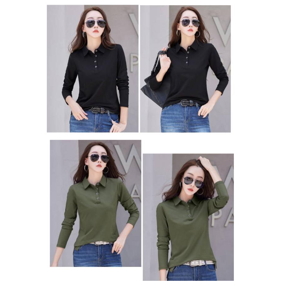 tシャツ Tシャツ レディース 長袖 ポロシャツ 襟付き ボタン 春秋 冬 カットソー スリム タイト ベーシック Yシャツ Vネック  スキッパー 大きいサイズ |  | 08