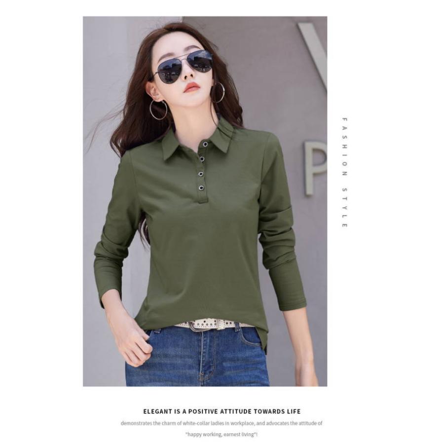 tシャツ Tシャツ レディース 長袖 ポロシャツ 襟付き ボタン 春秋 冬 カットソー スリム タイト ベーシック Yシャツ Vネック  スキッパー 大きいサイズ |  | 09