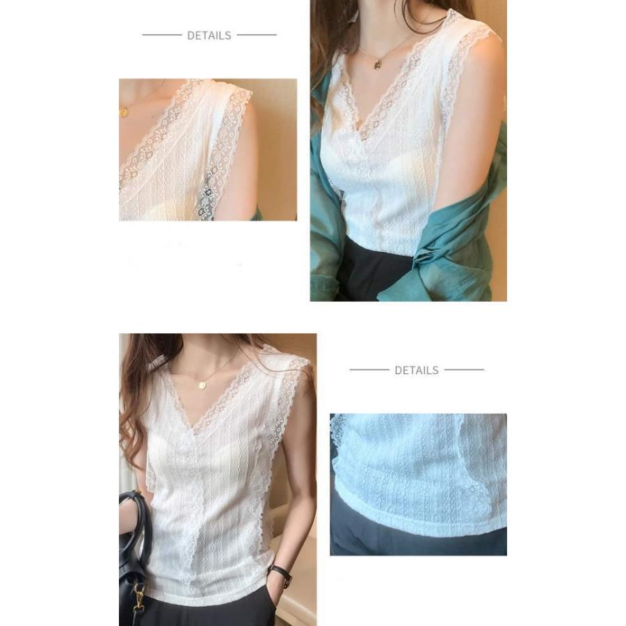 レース トップス レディース タンクトップ キャミソール インナー  花柄総レース  袖なし シアー カットソー 無地 Vネック シャツ ブラウス ノースリーブ |  | 06