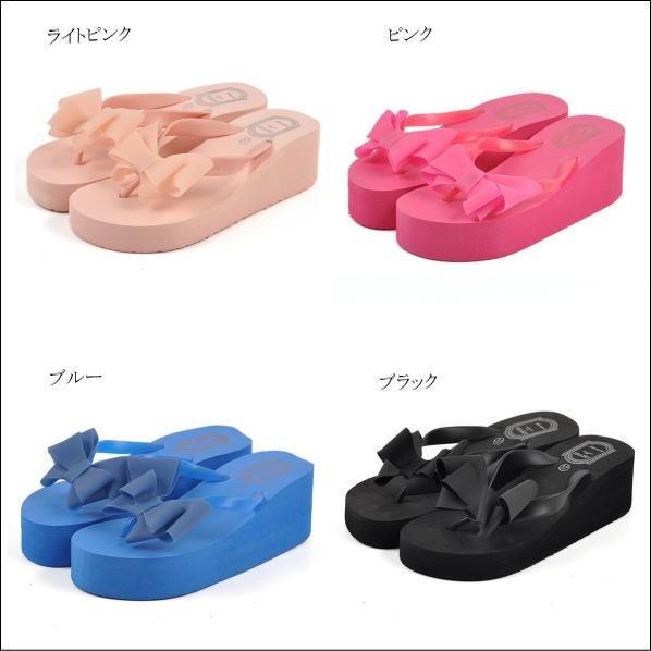 ビーチサンダル 厚底  ウェッジソール  トングサンダル リボン レディース  カラフル　靴　 秋 |  | 01