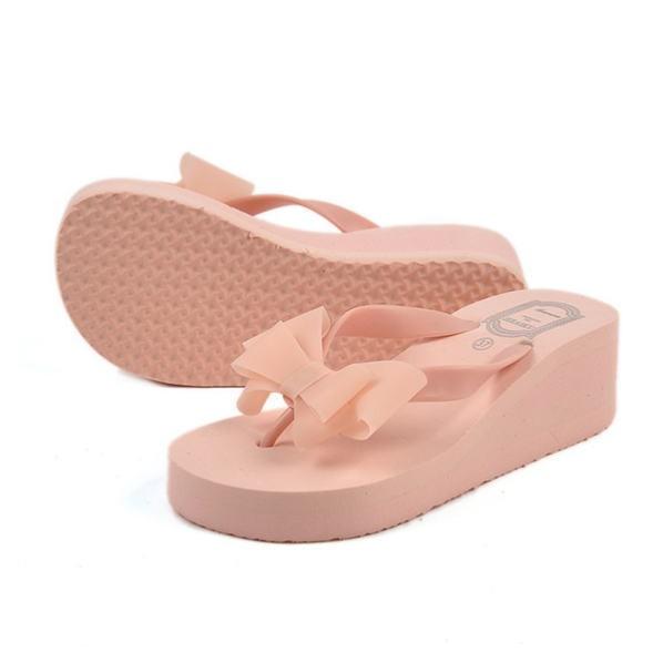 ビーチサンダル 厚底  ウェッジソール  トングサンダル リボン レディース  カラフル　靴　 秋 |  | 02