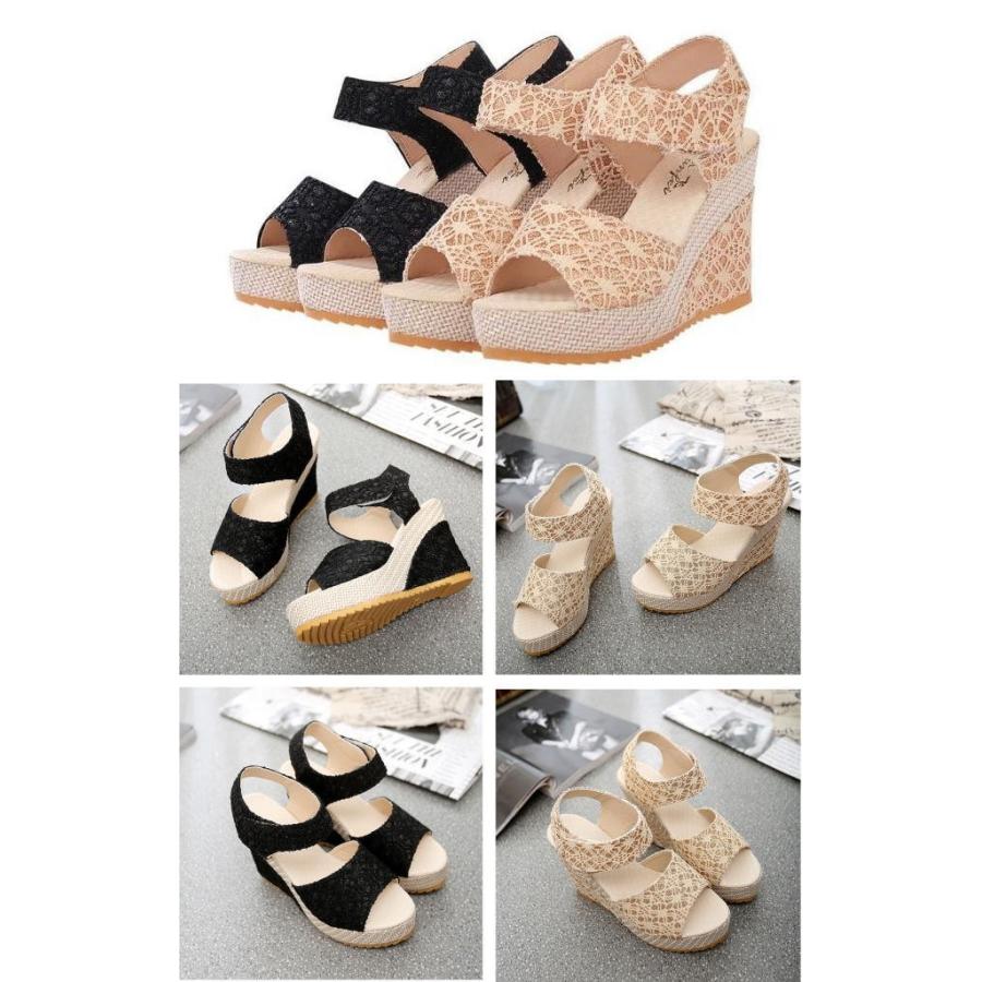 【在庫処分！ベージュ:37のみ】春夏 サンダル ミュール 厚底 リゾート レース 厚底サンダル ウェッジソール ヒール 返品不可 レディース メール便不可 |  | 04
