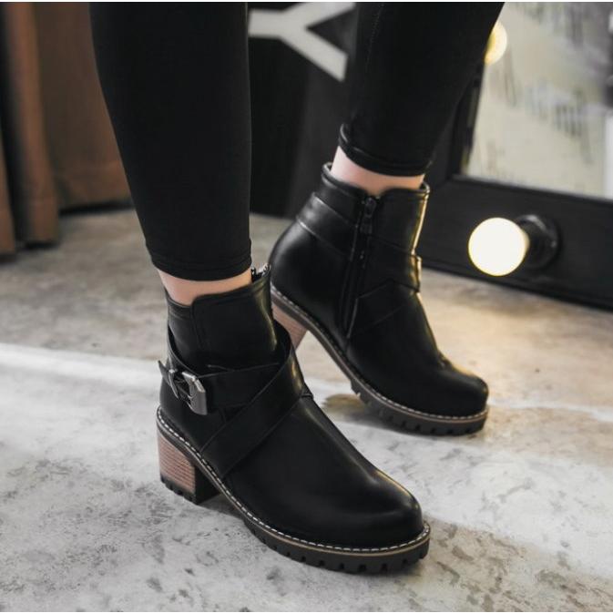 ブーツ レディース ショートブーツ エンジニアブーツ サイドジップ ミドルブーツ ショート丈 太ヒール 歩きやすい 美脚 |  | 01