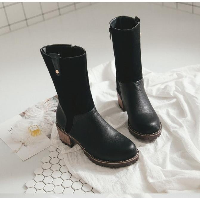 靴 ブーツ レディース ミドルブーツ ローヒール サイドジップ ミドル丈 ショートブーツ 太ヒール 歩きやすい 美脚 |  | 10