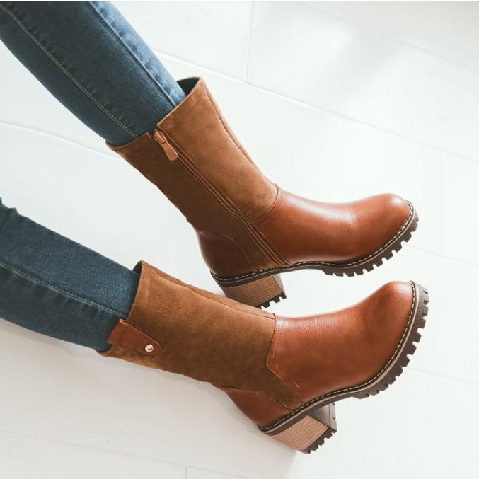 靴 ブーツ レディース ミドルブーツ ローヒール サイドジップ ミドル丈 ショートブーツ 太ヒール 歩きやすい 美脚 |  | 04