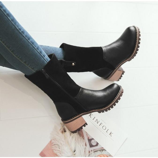 靴 ブーツ レディース ミドルブーツ ローヒール サイドジップ ミドル丈 ショートブーツ 太ヒール 歩きやすい 美脚 |  | 09