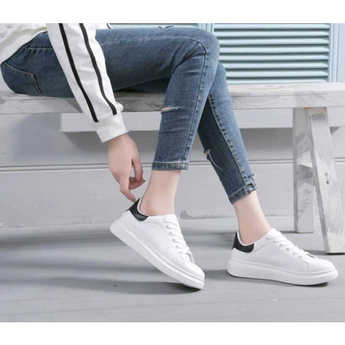 スニーカー レディース  レースアップ おしゃれ 厚底 大きいサイズ 白 バイカラー ローカット 通学 通勤 カジュアル シューズ |  | 01