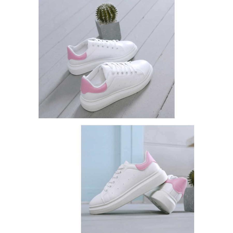 スニーカー レディース  レースアップ おしゃれ 厚底 大きいサイズ 白 バイカラー ローカット 通学 通勤 カジュアル シューズ |  | 11