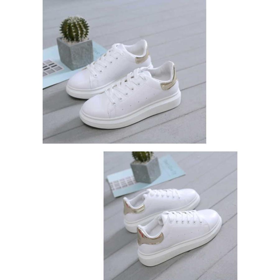 スニーカー レディース  レースアップ おしゃれ 厚底 大きいサイズ 白 バイカラー ローカット 通学 通勤 カジュアル シューズ |  | 12