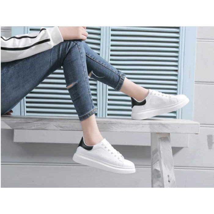 スニーカー レディース  レースアップ おしゃれ 厚底 大きいサイズ 白 バイカラー ローカット 通学 通勤 カジュアル シューズ |  | 02