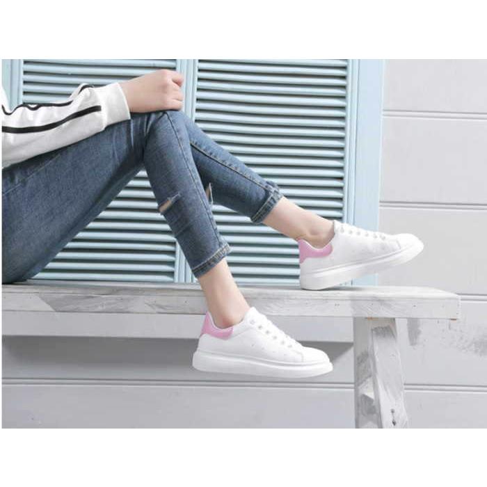 スニーカー レディース  レースアップ おしゃれ 厚底 大きいサイズ 白 バイカラー ローカット 通学 通勤 カジュアル シューズ |  | 04