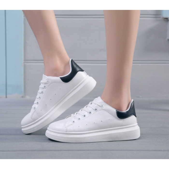 スニーカー レディース  レースアップ おしゃれ 厚底 大きいサイズ 白 バイカラー ローカット 通学 通勤 カジュアル シューズ |  | 09