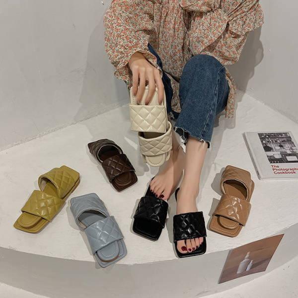 スクエアトゥ キルティング ミュールサンダル レディース スリッパ  カジュアル 歩きやすい 疲れない おしゃれ 可愛い 靴 シューズ |  | 01
