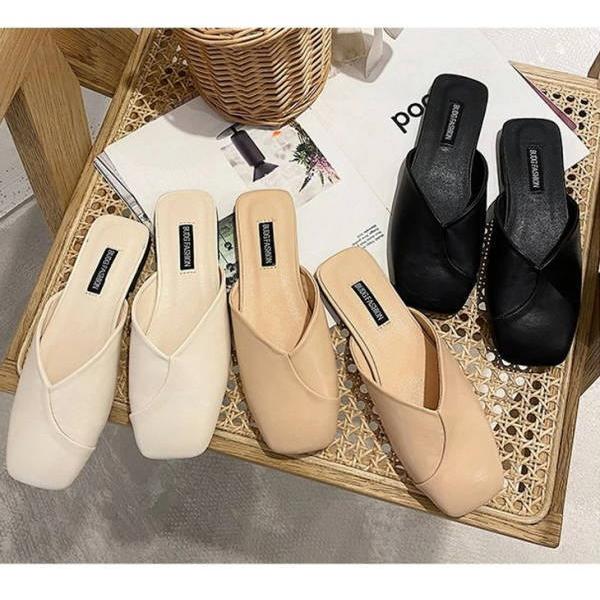 スクエアトゥ ミュールサンダル レディース ローヒール ぺたんこ フラット オフィスサンダル つっかけ スリッパ  カジュアル 歩きやすい |  | 10