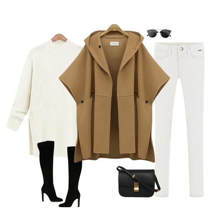 ポンチョ レディース ドロップショルダー フェルト ミディアム丈 コート ゆったり 無地 アウター 体型カバー |  | 05