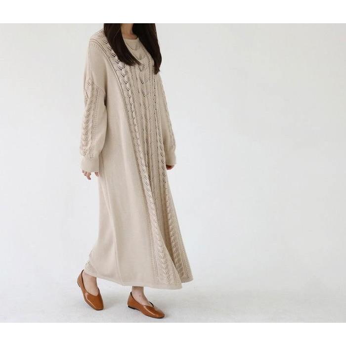 ニット ワンピース  ゆったり 体型カバー マキシ丈ワンピース 無地 ロング丈 オーバーサイズ 長袖 |  | 11