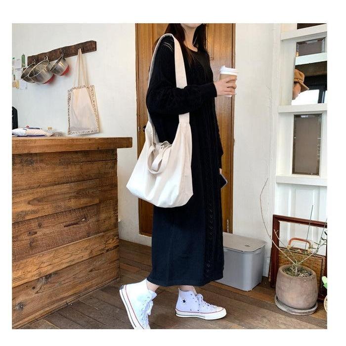 ニット ワンピース  ゆったり 体型カバー マキシ丈ワンピース 無地 ロング丈 オーバーサイズ 長袖 |  | 12