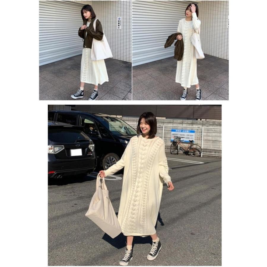 ニット ワンピース  ゆったり 体型カバー マキシ丈ワンピース 無地 ロング丈 オーバーサイズ 長袖 |  | 04
