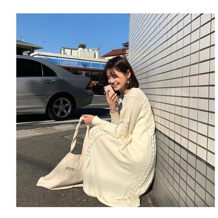 ニット ワンピース  ゆったり 体型カバー マキシ丈ワンピース 無地 ロング丈 オーバーサイズ 長袖 |  | 05