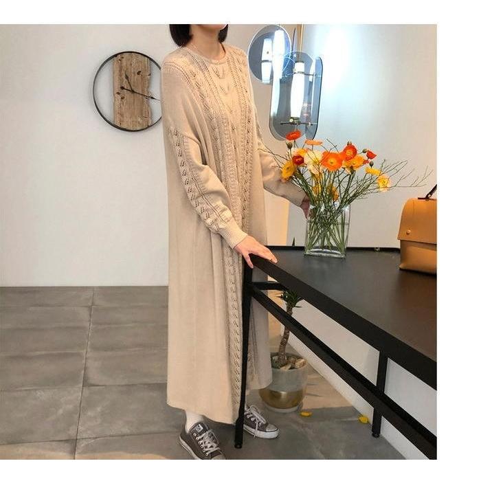 ニット ワンピース  ゆったり 体型カバー マキシ丈ワンピース 無地 ロング丈 オーバーサイズ 長袖 |  | 06