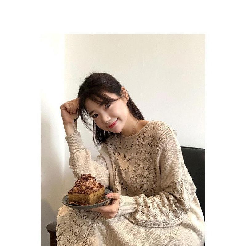 ニット ワンピース  ゆったり 体型カバー マキシ丈ワンピース 無地 ロング丈 オーバーサイズ 長袖 |  | 07