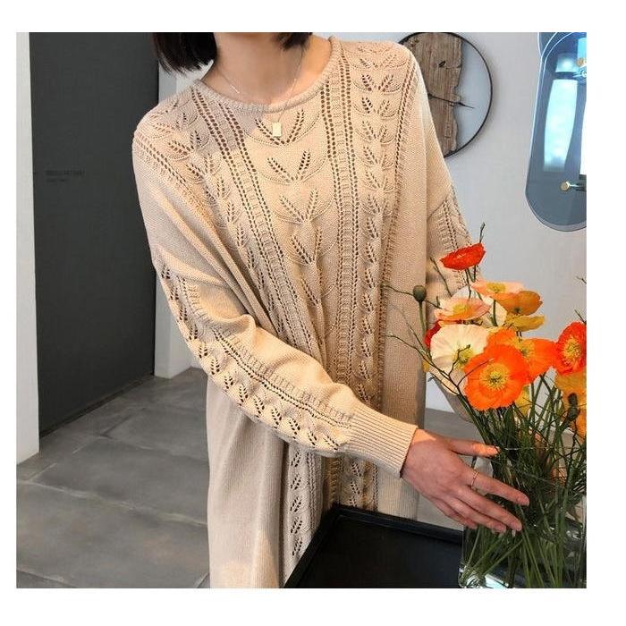 ニット ワンピース  ゆったり 体型カバー マキシ丈ワンピース 無地 ロング丈 オーバーサイズ 長袖 |  | 08