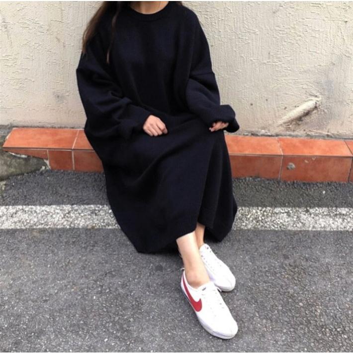 ニットワンピース ロング丈 マキシ丈ワンピース無地 ゆったり オーバーサイズ   レディース |  | 04