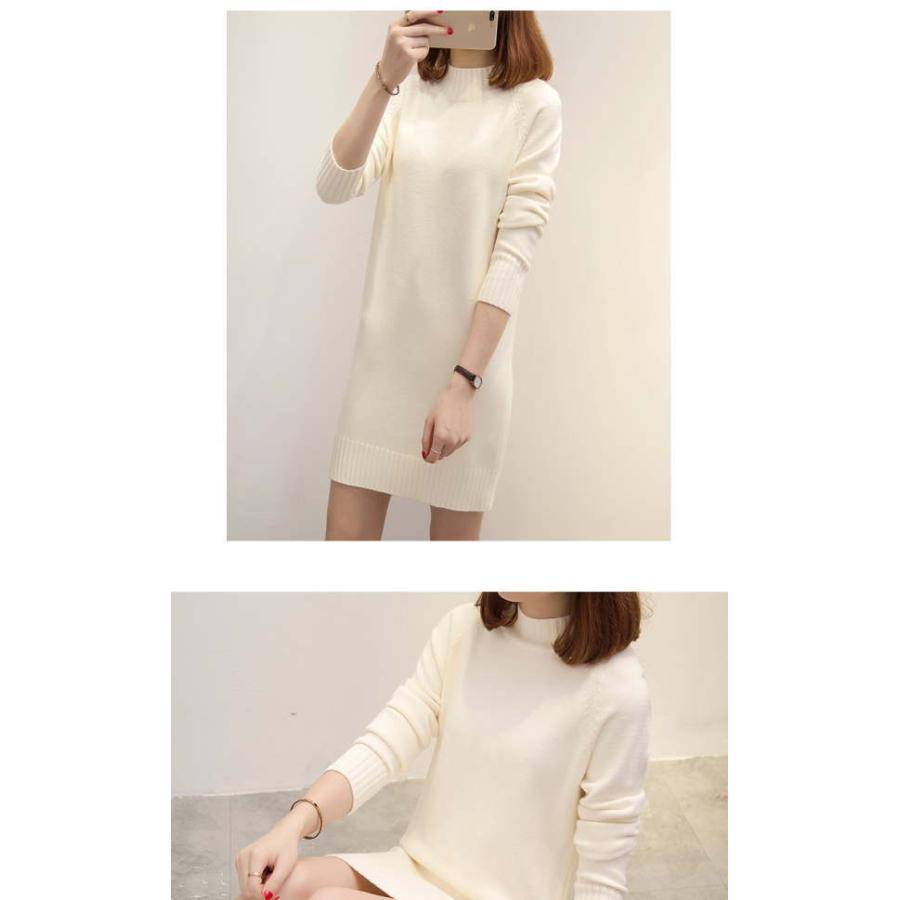 ニットワンピース レディース 長袖 ミディアム 膝丈 可愛い シンプル ニット ワンピ  スタンドカラー ワンピース 秋冬 |  | 03