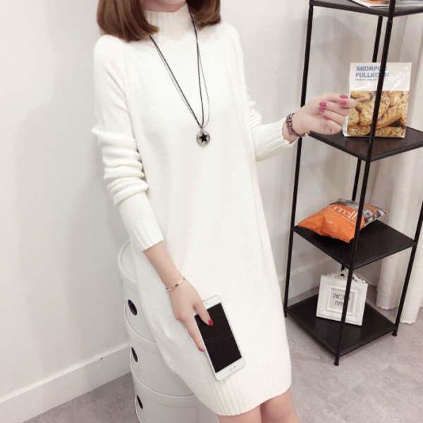 ニットワンピース レディース 長袖 ミディアム 膝丈 可愛い シンプル ニット ワンピ  スタンドカラー ワンピース 秋冬 |  | 04