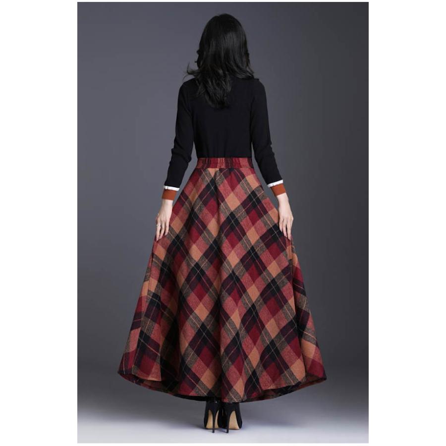 スカート ロング ロングスカート チェック柄  レディース マキシ 厚手 ミモレ丈 ミディアム丈 膝丈 Aライン フレアスカート ウエストゴム 春 秋冬 |  | 11