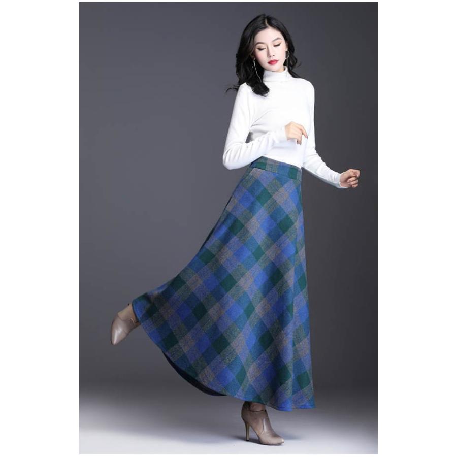 スカート ロング ロングスカート チェック柄  レディース マキシ 厚手 ミモレ丈 ミディアム丈 膝丈 Aライン フレアスカート ウエストゴム 春 秋冬 |  | 12